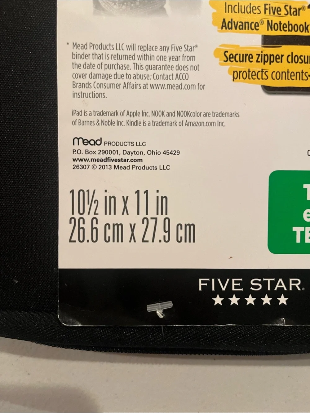 Five Star Black Tablet & eReader Sleeve with Zipper